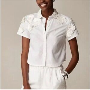J. Crew Collection cropped button-up shirt with floral appliqués size 4 & 6